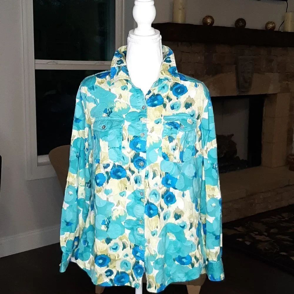 Ruby Rd. Blue and Yellow Cotton Button Down